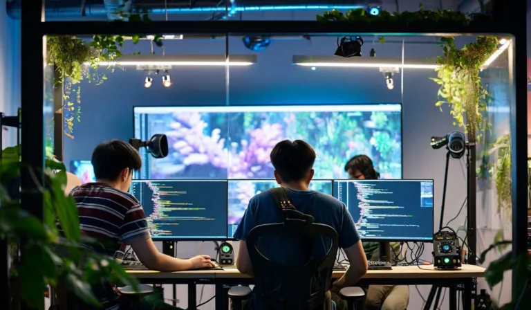 Split-screen showing code and 3D art asset side by side